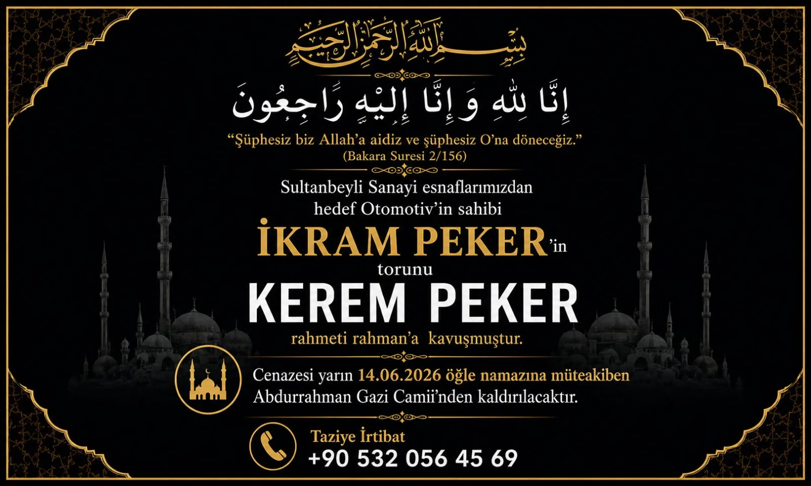 Sultanbeyli’de Acı Kayıp: Kerem Peker Son Yolculuğuna Uğurlanıyor